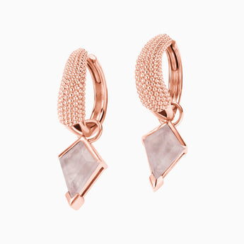 Granulated Kite Rose Quartz Earrings - Valkyrie 18KT Rose Gold Vermeil Front View