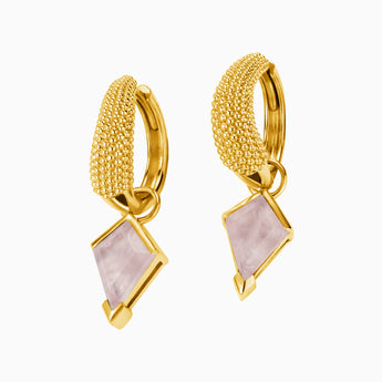 Granulated Kite Rose Quartz Earrings - Valkyrie 18KT Yellow Gold Vermeil Front View