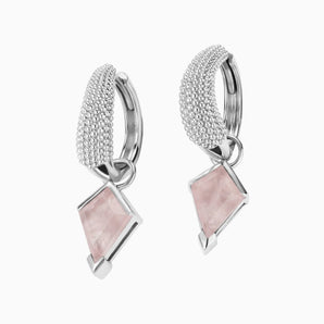 Granulated Kite Rose Quartz Earrings - Valkyrie 925 Sterling Silver Vermeil Front View