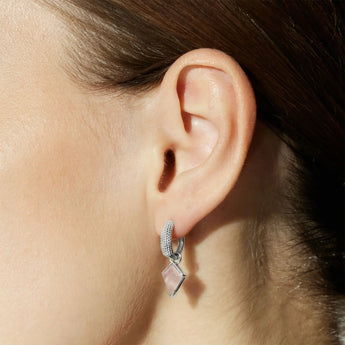 Granulated Kite Rose Quartz Earrings - Valkyrie 925 Sterling Silver Vermeil Wearing Diagram
