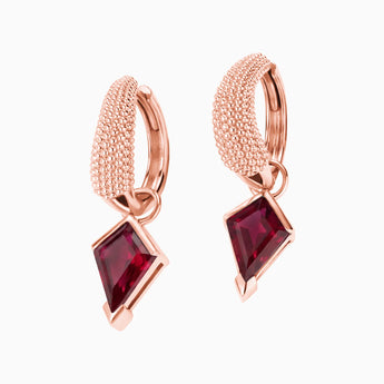 Granulated Kite Ruby Earrings - Valkyrie 18KT Rose Gold Vermeil Front View