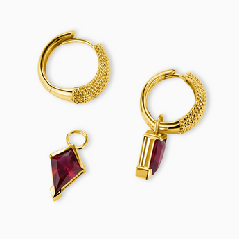 Granulated Kite Ruby Earrings - Valkyrie 18KT Yellow Gold Vermeil Detail View