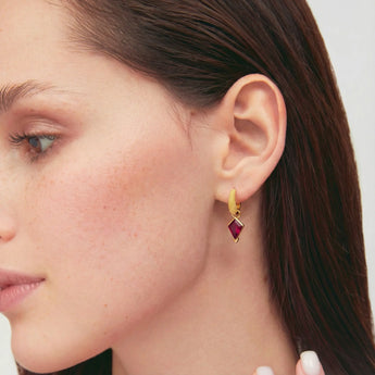 Granulated Kite Ruby Earrings - Valkyrie 18KT Yellow Gold Vermeil Model Shot