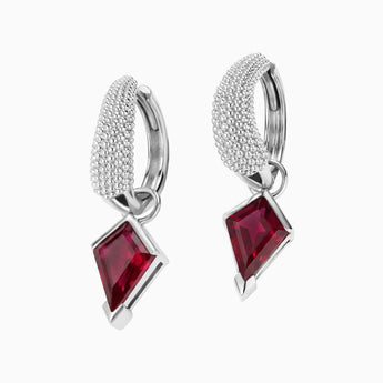 Granulated Kite Ruby Earrings - Valkyrie 925 Sterling Silver Vermeil Front View