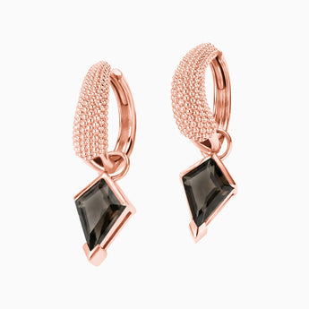 Granulated Kite Smoky Quartz Earrings - Valkyrie 18KT Rose Gold Vermeil Front View