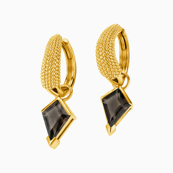 Granulated Kite Smoky Quartz Earrings - Valkyrie 18KT Yellow Gold Vermeil Front View