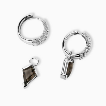 Granulated Kite Smoky Quartz Earrings - Valkyrie 925 Sterling Silver Vermeil Detail View