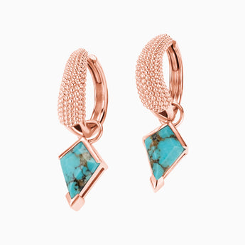 Granulated Kite Turquoise Earrings - Valkyrie 18KT Rose Gold Vermeil Front View