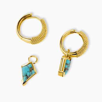 Granulated Kite Turquoise Earrings - Valkyrie 18KT Yellow Gold Vermeil Detail View