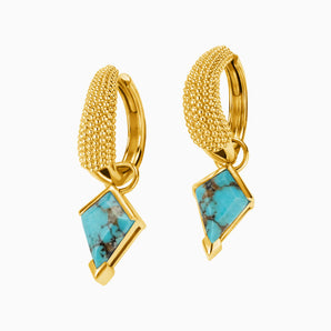 Granulated Kite Turquoise Earrings - Valkyrie 18KT Yellow Gold Vermeil Front View
