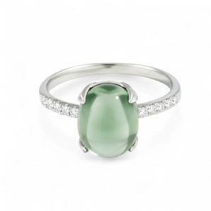 Green Amethyst Cabochon Ring - Minimal Spiritual 925 Sterling Silver Front View