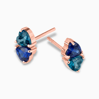 Heart Blue Sapphire & London Blue Topaz Toi et Moi Stud Earrings - Duality 18KT Rose Gold Vermeil Side View
