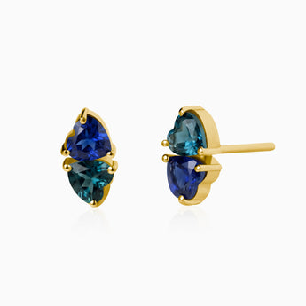 Heart Blue Sapphire & London Blue Topaz Toi et Moi Stud Earrings - Duality 18KT Yellow Gold Vermeil Front View