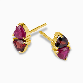 Heart Garnet & Ruby Toi et Moi Stud Earrings - Duality 18KT Yellow Gold Vermeil Side View
