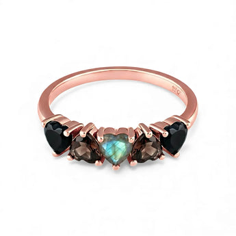 Heart Labradorite Arc Ring - Crescent Line 18KT Rose Gold Vermeil Front View