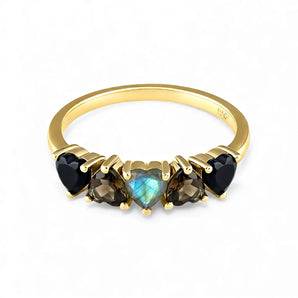 Heart Labradorite Arc Ring - Crescent Line 18KT Yellow Gold Vermeil Front View