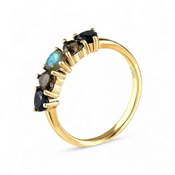 Heart Labradorite Arc Ring - Crescent Line 18KT Yellow Gold Vermeil Side View