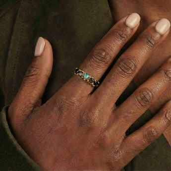 Heart Labradorite Arc Ring - Crescent Line 18KT Yellow Gold Vermeil Wearing Diagram