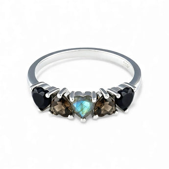 Heart Labradorite Arc Ring - Crescent Line 925 Sterling Silver Front View