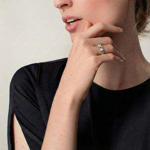 Heart Labradorite & Moonstone Arc Ring - Crescent Line 18KT Rose Gold Vermeil Model Shot