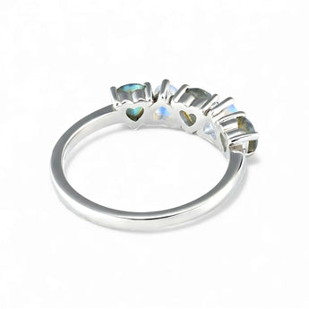 Heart Labradorite & Moonstone Arc Ring - Crescent Line 925 Sterling Silver Back View