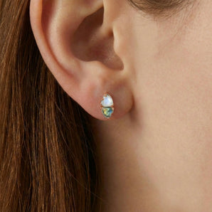 Heart Moonstone & Labradorite Toi et Moi Stud Earrings - Duality 18KT Rose Gold Vermeil Model Shot