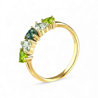 Heart Moss Agate & Peridot Arc Ring - Crescent Line 18KT Yellow Gold Vermeil Side View