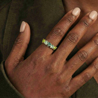 Heart Moss Agate & Peridot Arc Ring - Crescent Line 18KT Yellow Gold Vermeil Wearing Diagram