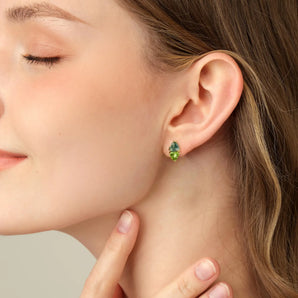Heart Moss Agate & Peridot Toi et Moi Stud Earrings - Duality 18KT Yellow Gold Vermeil Model Shot