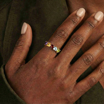 Heart Multigem Arc Ring - Crescent Line 18KT Rose Gold Vermeil Wearing Diagram