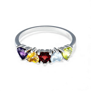 Heart Multigem Arc Ring - Crescent Line 925 Sterling Silver Front View
