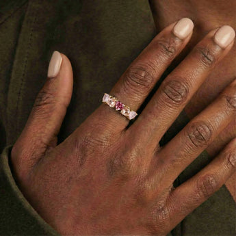 Heart Pink Gradient Arc Ring - Crescent Line 18KT Yellow Gold Vermeil Wearing Diagram