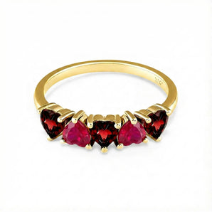 Heart Ruby & Garnet Arc Ring - Crescent Line 18KT Yellow Gold Vermeil Front View
