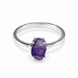 Irregular Amethyst Ring - Raw Aura 925 Sterling Silver Front View