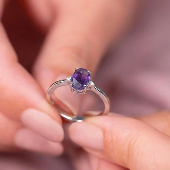Irregular Amethyst Ring - Raw Aura 925 Sterling Silver Holding Shot