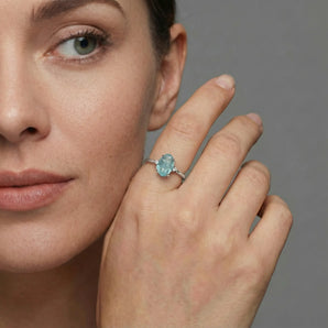 Irregular Aquamarine Ring - Raw Aura 925 Sterling Silver Model Shot