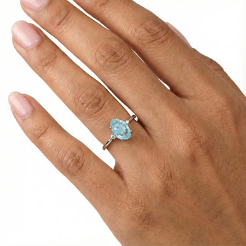 Irregular Aquamarine Ring - Raw Aura 925 Sterling Silver Worn View