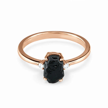 Irregular Black Onyx Ring - Raw Aura 18KT Rose Gold Vermeil Front View