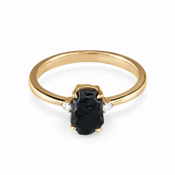 Irregular Black Onyx Ring - Raw Aura 18KT Yellow Gold Vermeil Front View