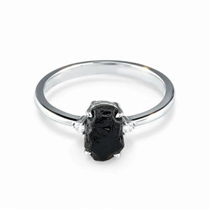 Irregular Black Onyx Ring - Raw Aura 925 Sterling Silver Front View