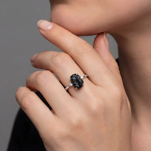 Irregular Black Onyx Ring - Raw Aura 925 Sterling Silver Model Shot