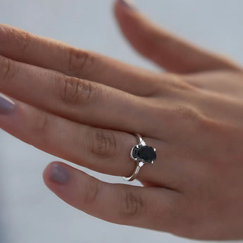 Irregular Black Onyx Ring - Raw Aura 925 Sterling Silver Worn View