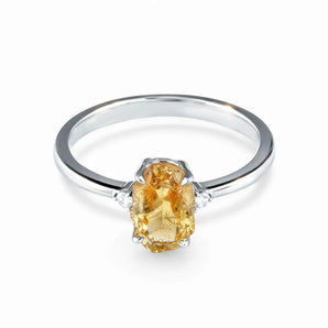 Irregular Citrine Ring - Raw Aura 925 Sterling Silver Front View