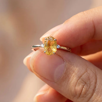 Irregular Citrine Ring - Raw Aura 925 Sterling Silver Holding Shot