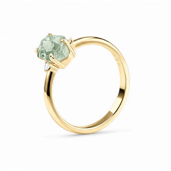 Irregular Green Amethyst Ring - Raw Aura 18KT Yellow Gold Vermeil Side View