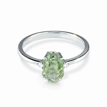 Irregular Green Amethyst Ring - Raw Aura 925 Sterling Silver Front View