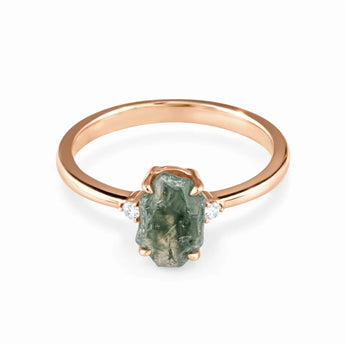 Irregular Moss Agate Ring - Raw Aura 18KT Rose Gold Vermeil Front View