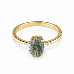 Irregular Moss Agate Ring - Raw Aura 18KT Yellow Gold Vermeil Front View