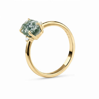 Irregular Moss Agate Ring - Raw Aura 18KT Yellow Gold Vermeil Side View