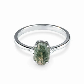 Irregular Moss Agate Ring - Raw Aura 925 Sterling Silver Front View